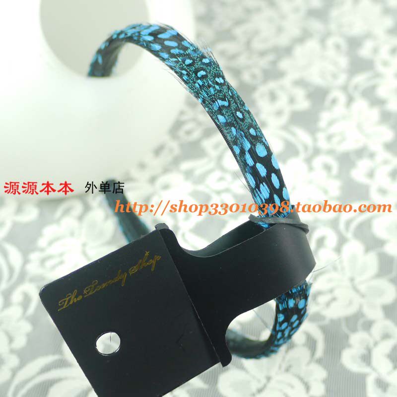 出口订单欧美头发饰品复古 黑蓝色波点全羽毛 窄细边发箍头箍发卡