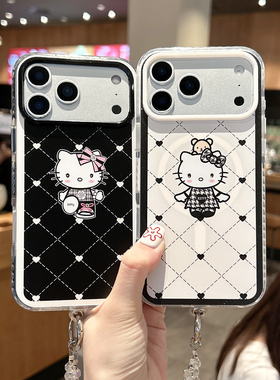 苹果17卡通KT猫适用于iphone17promax手机壳16promax磁吸支架链条女15pro可爱减龄14保护套13小香风防摔软套
