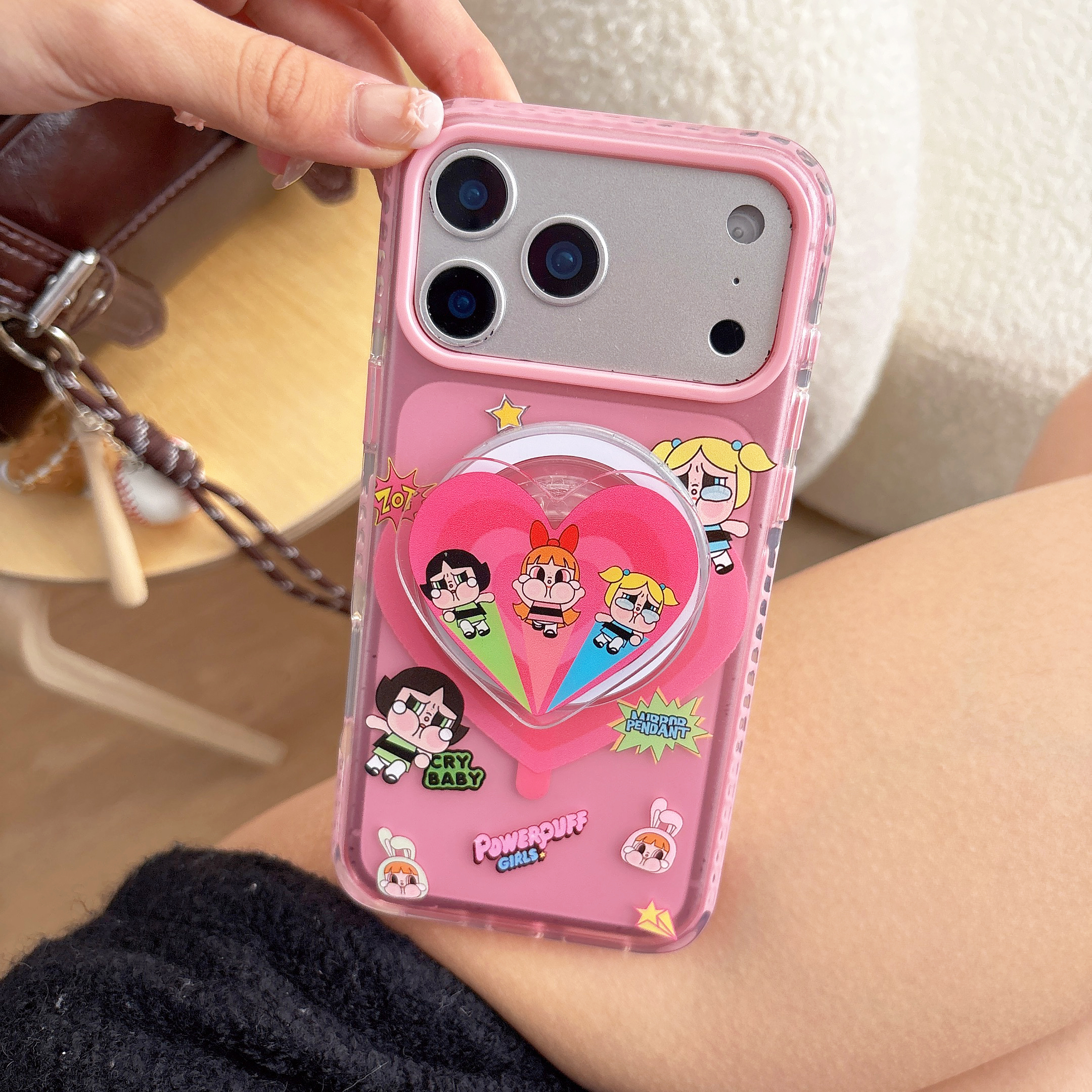 苹果17卡通粉色哭娃适用于iphone17promax手机壳16promax磁吸支架全包女款15pro可爱减龄14保护套13防摔软套