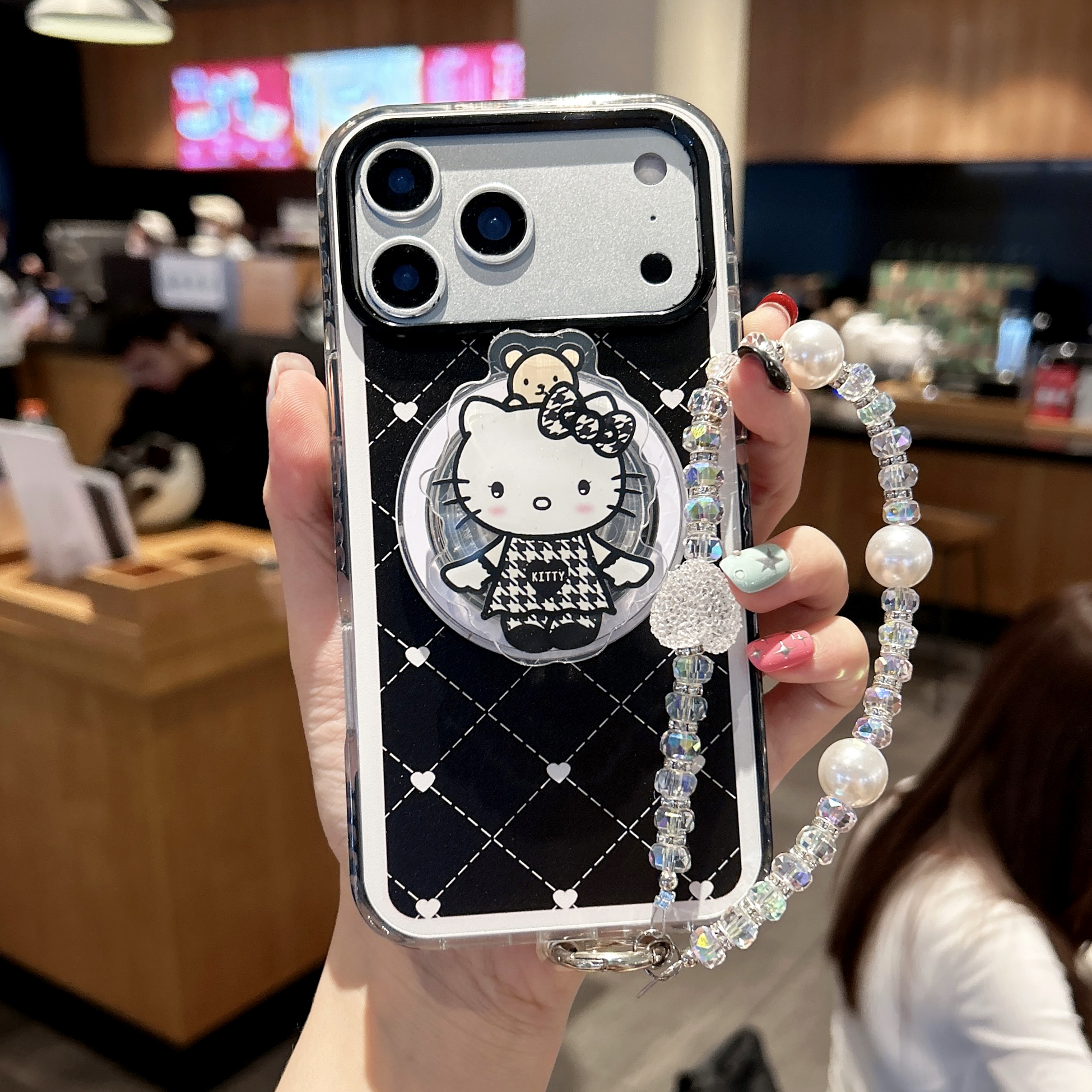 苹果17卡通KT猫适用于iphone17promax手机壳16磁吸支架链条女款15promax可爱减龄14保护套13小香风防摔黑色