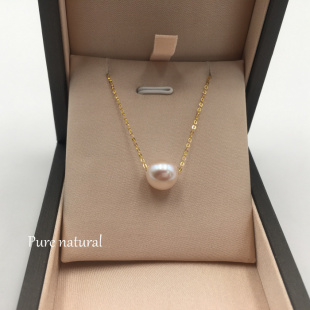 时尚 路路通转运正品 吊坠 正圆强光天然淡水珍珠项链锁骨链 18K金
