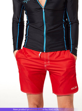 韩国ARGO冲浪浮潜游泳防晒速干抽绳红色分体潜水服沙滩裤男士夏新