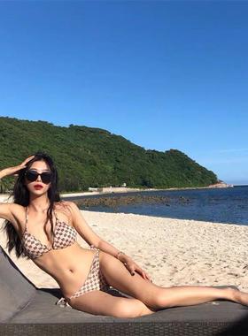 SANYA新款欧美复古版比基尼泳衣女性感三点式超暴露小胸聚拢泳装