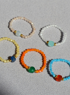 新中式彩色方糖多巴胺手工串珠戒指设计小众复古高级感国潮食指戒