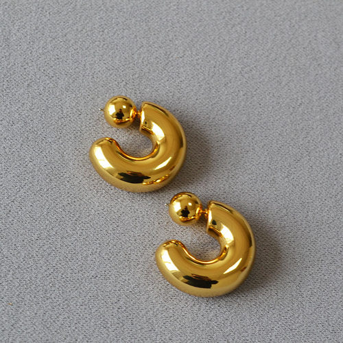 2.5mm小众设计时尚夸张黄铜镀金空心粗笨C字耳圈个性轻奢耳环耳饰