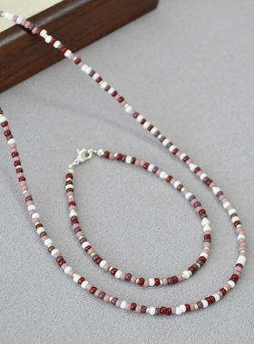 日本御幸米珠小众设计复古雅致红色波西米亚串珠日常简约气质项链