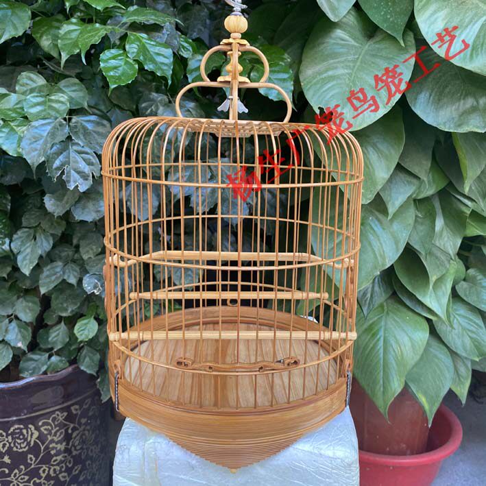 广式小黑白笼老竹白燕绣眼鸟笼子金青广笼线脚竹制鸟笼波笼清远笼