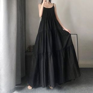 跨境大码 胖mm遮肚子显瘦超长到脚踝裙 吊带连衣裙女长款 韩系夏季