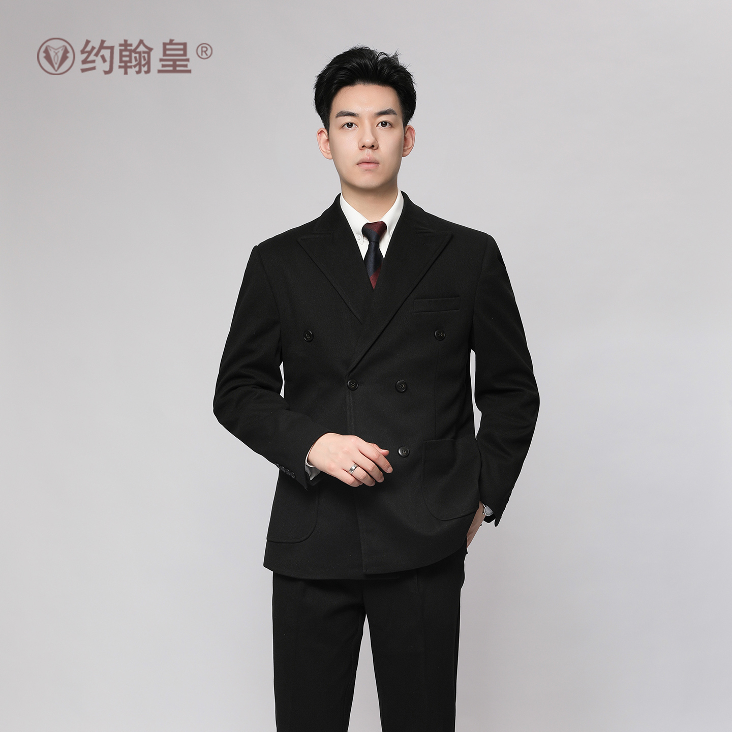 双排扣毛呢西装套装男休闲商务男士西服套装妮子加厚秋冬正装礼服
