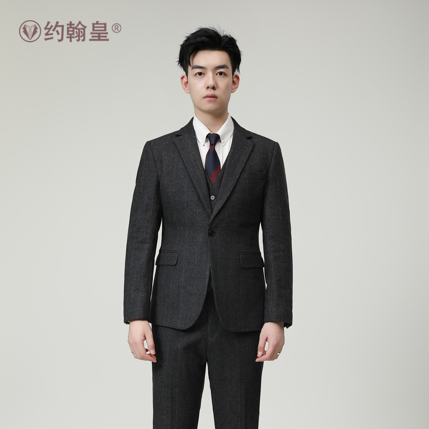 秋冬加厚御寒西装套装男高档柔软羊毛呢料单扣职业结婚西服套装