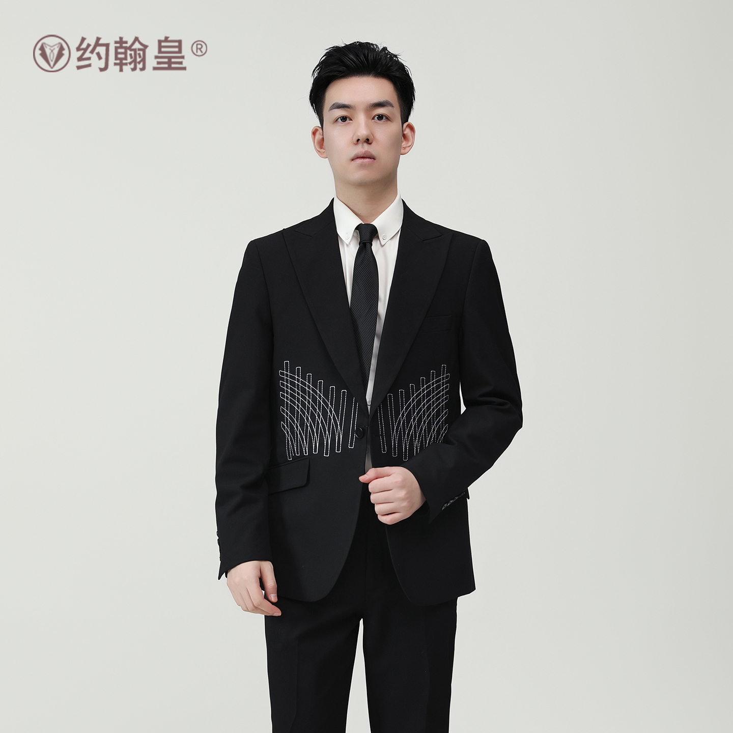 西装外套男修身双开叉戗驳领上装