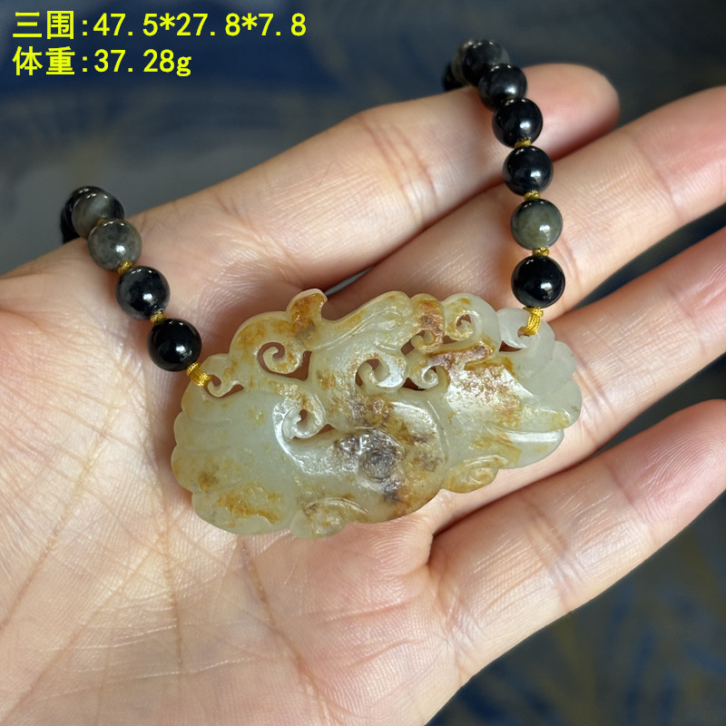 N金皮白玉籽料凤凰挂件锁骨链套装 有原皮 朕®开仓新疆和田玉