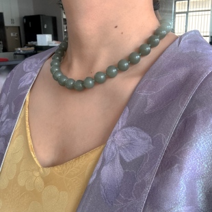12mm养脖子神器青玉籽料圆珠项链有原皮朕®开仓
