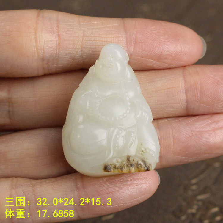 浑厚脂糯沁皮羊脂白玉笑佛