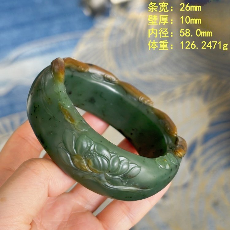 N58.0适合55-57手寸黄沁皮碧玉籽料六条锦鲤手镯有原皮朕®开仓,珠宝/钻石/翡翠,手饰,淘宝优惠券,粉丝福利购,淘宝优惠卷