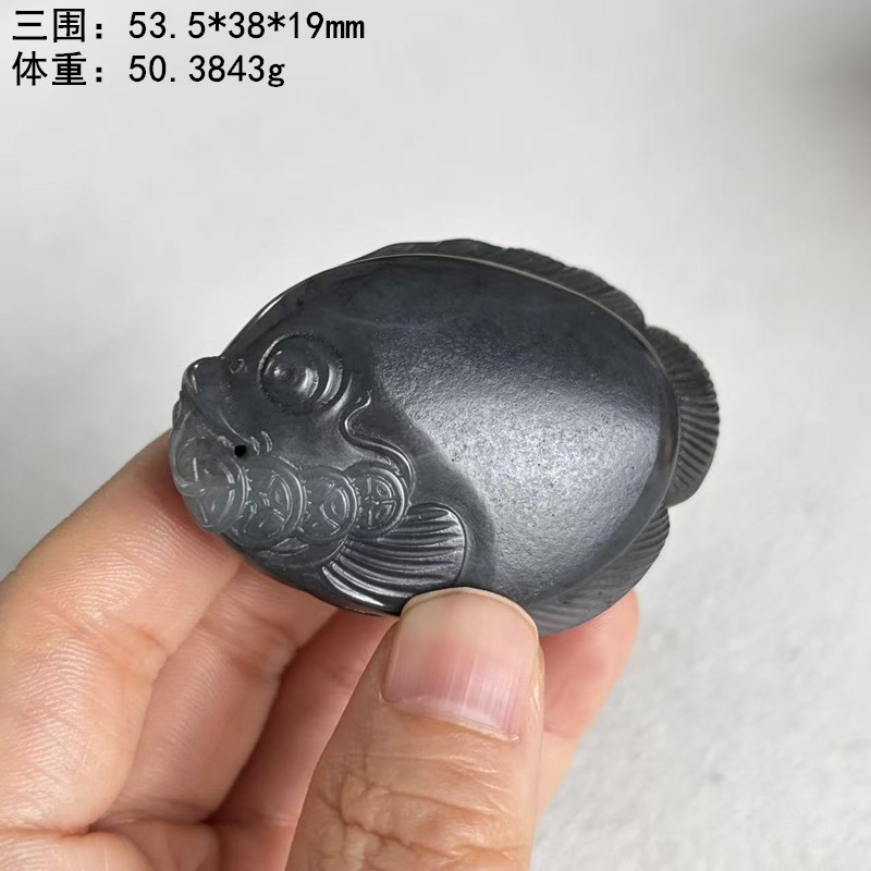 墨玉籽料富贵有余挂件