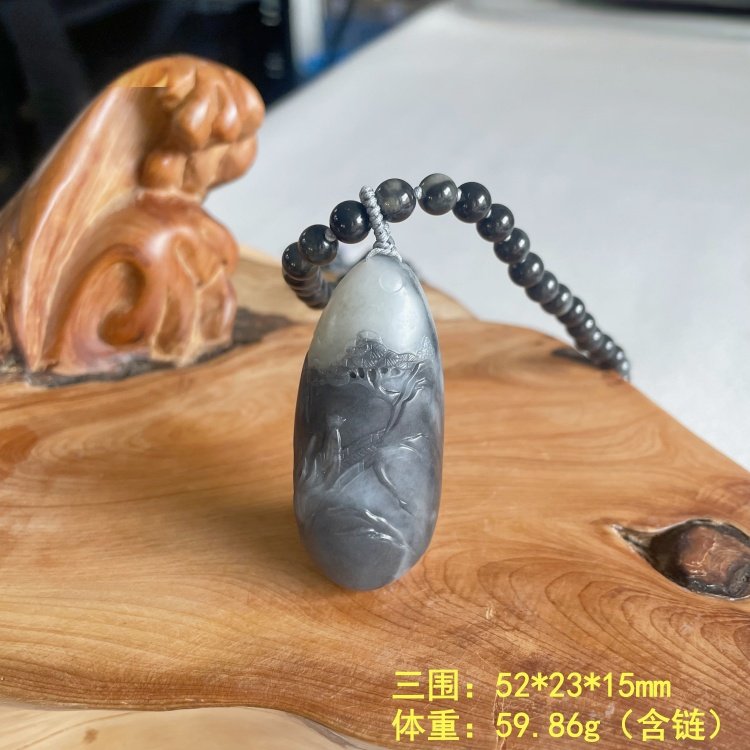墨玉籽料山水挂件套装