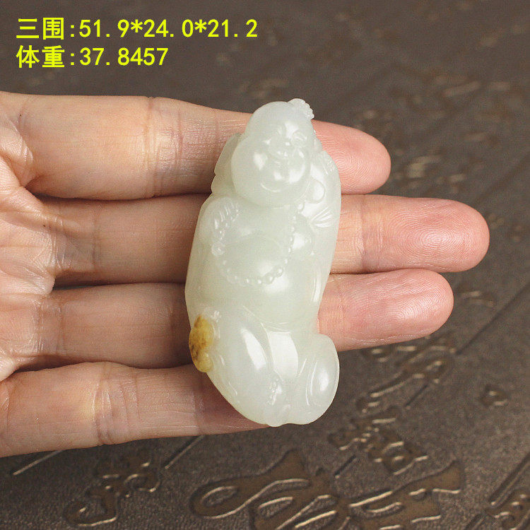 N黄沁皮白玉独籽“笑佛”挂件有原皮新疆 和田玉朕®开仓
