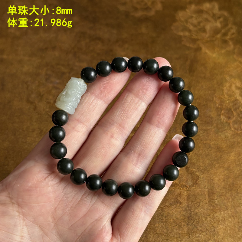 8毫米青玉籽料圆珠手串+撞珠款