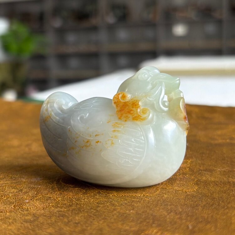 四色青花籽料我如意/鹅小把件