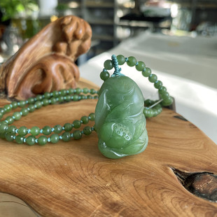 碧玉籽料荷花挂件莲花吊坠套装有原皮稀有少致色元素朕®开仓H