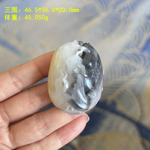 L稀有三色黑白分明青花籽料双鱼挂件有原皮朕®新疆和田玉籽料