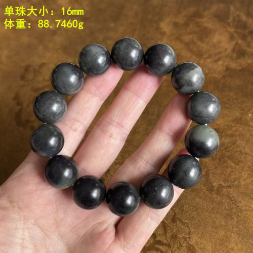16青花籽料圆珠手串无原皮