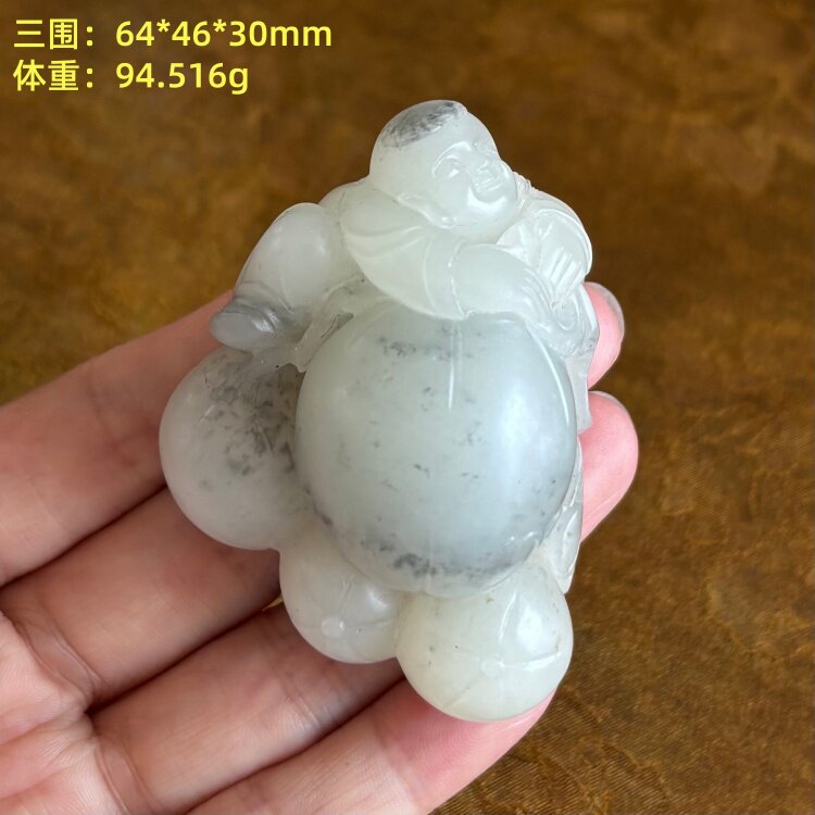 青花籽料瓜瓞绵绵小把件