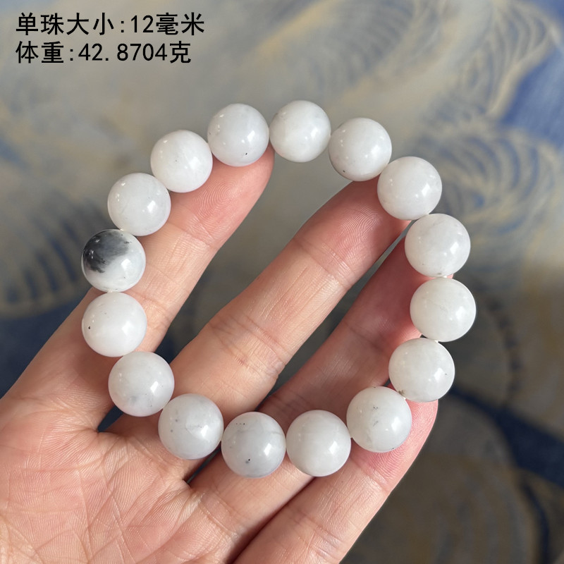 12毫米羊脂底青花籽料圆珠手串