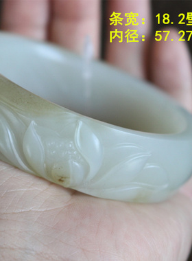 N57.4甜美的白玉籽料荷花手镯玉镯  双原皮 新疆和田玉镯 朕®