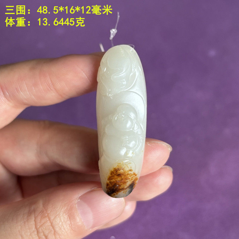 质地浑厚脂糯的三色白玉独籽笑佛