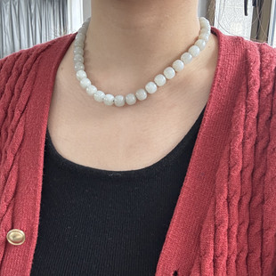 10mm白玉籽料老型珠项链 游离态石墨青花朕®开仓新疆和田玉籽料