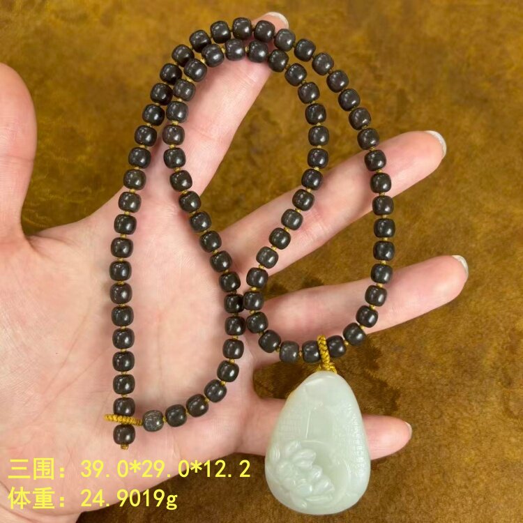 N白玉籽料荷花挂件/锁骨链套装有原皮朕&reg;开仓新疆和田玉
