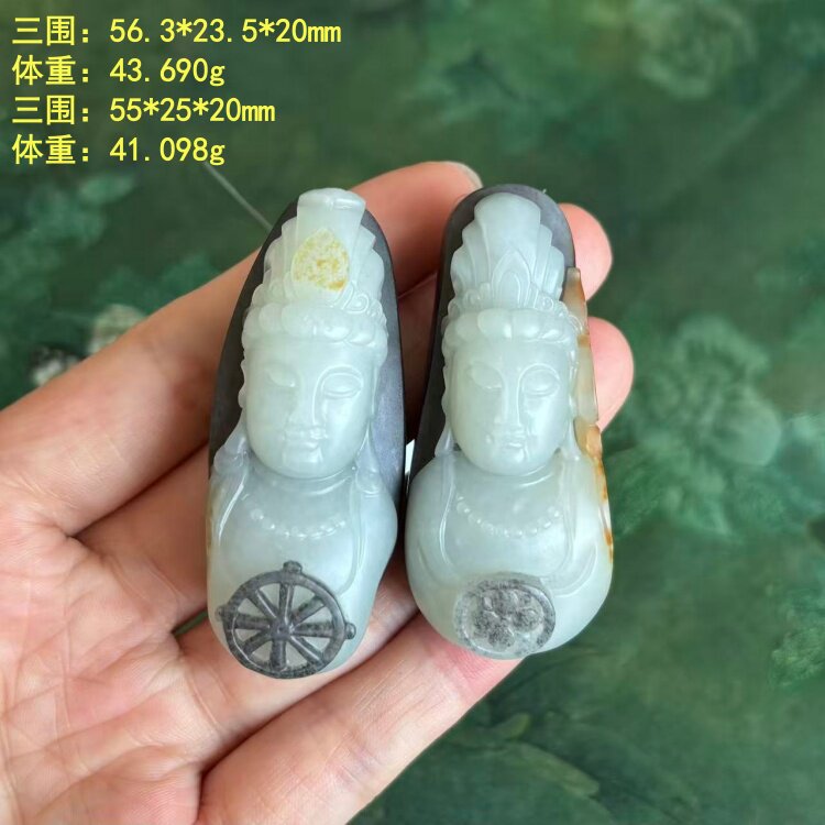 黑白分明墨玉籽料观音对牌挂件