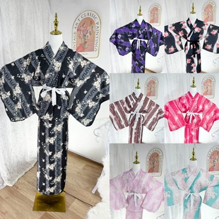 日本浴衣分体式正统版型和服竹节纹花卉涤纶简易穿着免任何配件