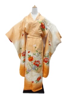 黄色系-日本进口珍藏正统正绢真丝豪华振袖和服中古套装女装特价