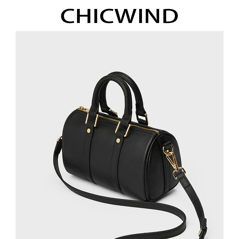 CHICWIND新款高级质感头层牛皮单肩斜挎包包女枕头包手提波士顿包