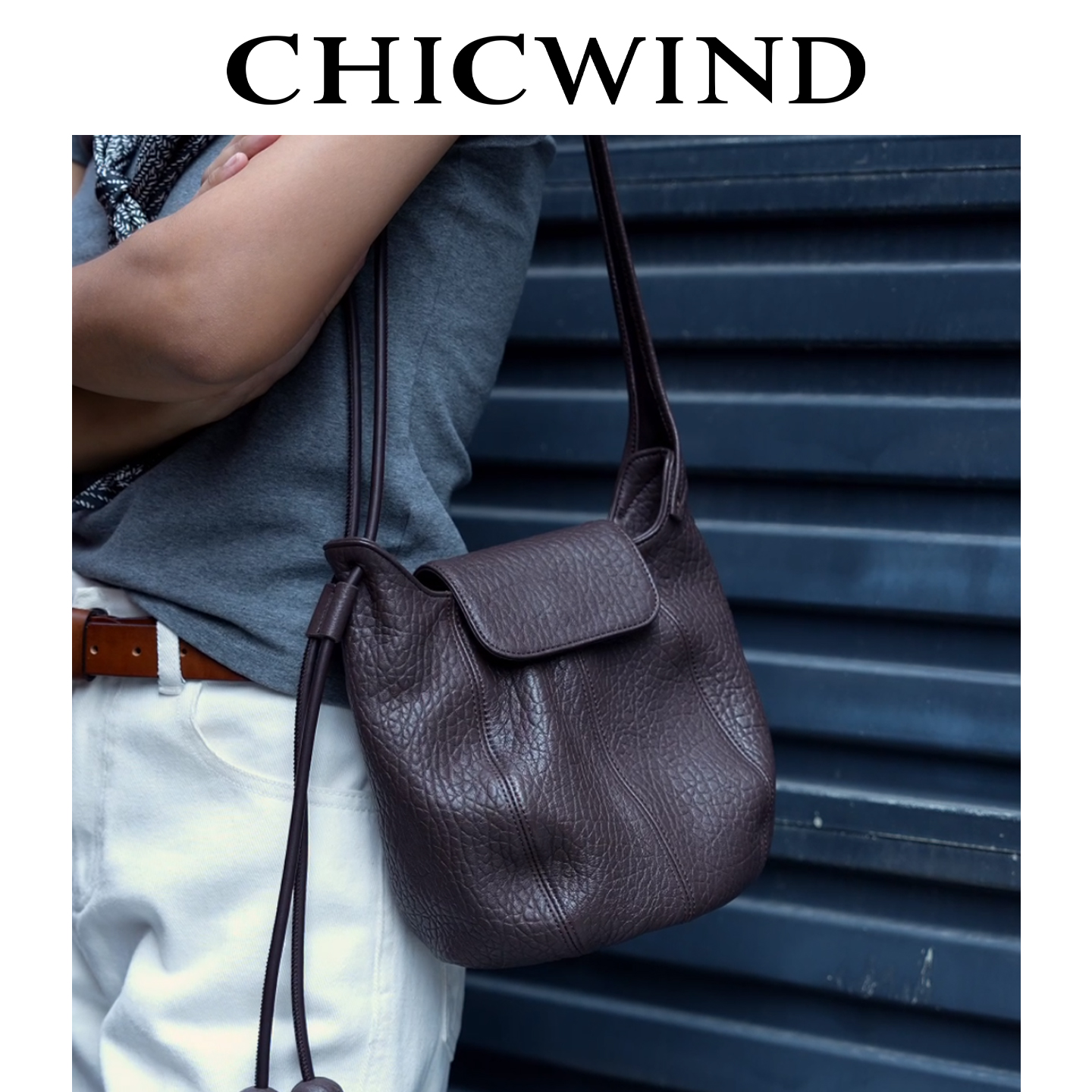 CHICWIND小众设计复古羊皮水桶包