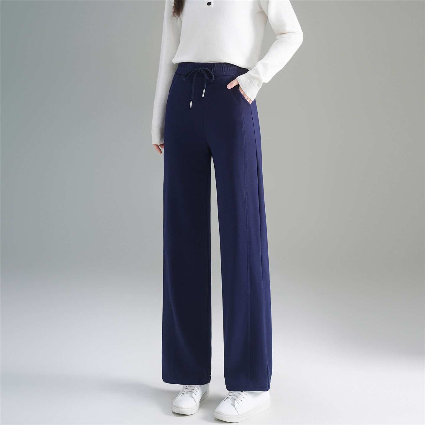 高腰直筒裤女垂感阔腿裤休闲裤大码宽松6XL胖mm加绒加厚保暖长裤