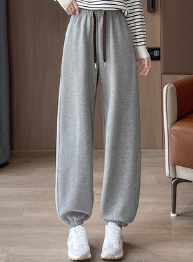 高腰大码宽松束脚裤女通勤风显瘦百搭灰色休闲裤运动裤5XL胖m长裤