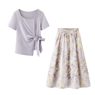 短袖 设计感打底衫 T恤开叉系带收腰上衣女 不规则时尚 艾格2026新款