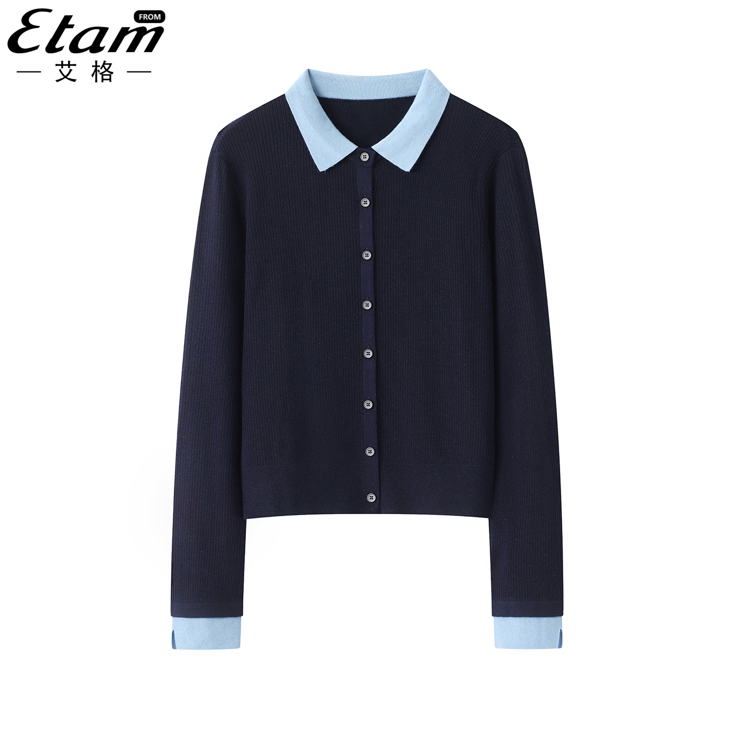 艾格2025秋季新款娃娃领针织衫