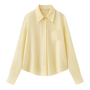 独特好看宽松休闲防晒上衣外套 女2026新款 艾格慵懒风黄色长袖 衬衫