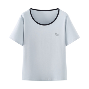 小狗刺绣宽松显瘦休闲内搭透气棉上衣女 新款 艾格圆领短袖 T恤春季