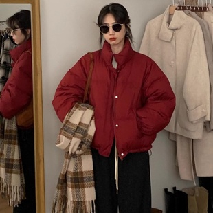 小个子立领高端面包服 新款 艾格红色立领短款 羽绒服外套女2025冬季