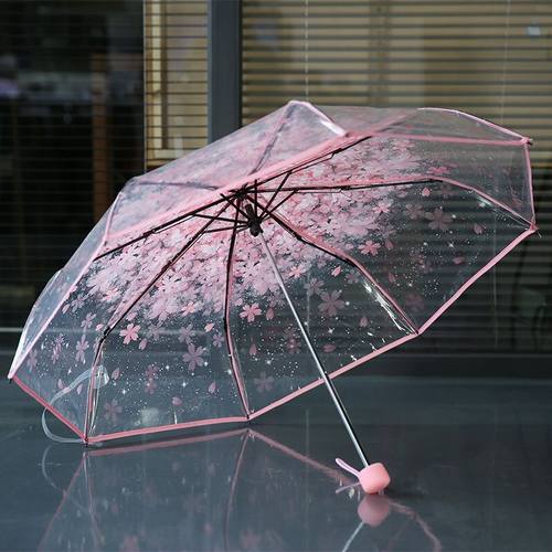 三折韩国日本樱花树荫可爱萌雨伞