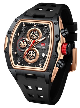 MINIFOCUS福克斯正品赛道传奇运动风酒桶弧面镜镂空男士手表0473G