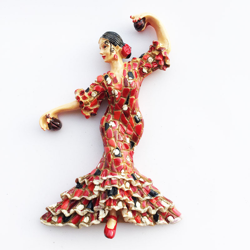 西班牙弗拉明戈铃铛舞女郎 立体马赛克手工彩绘磁性冰箱贴伴手礼