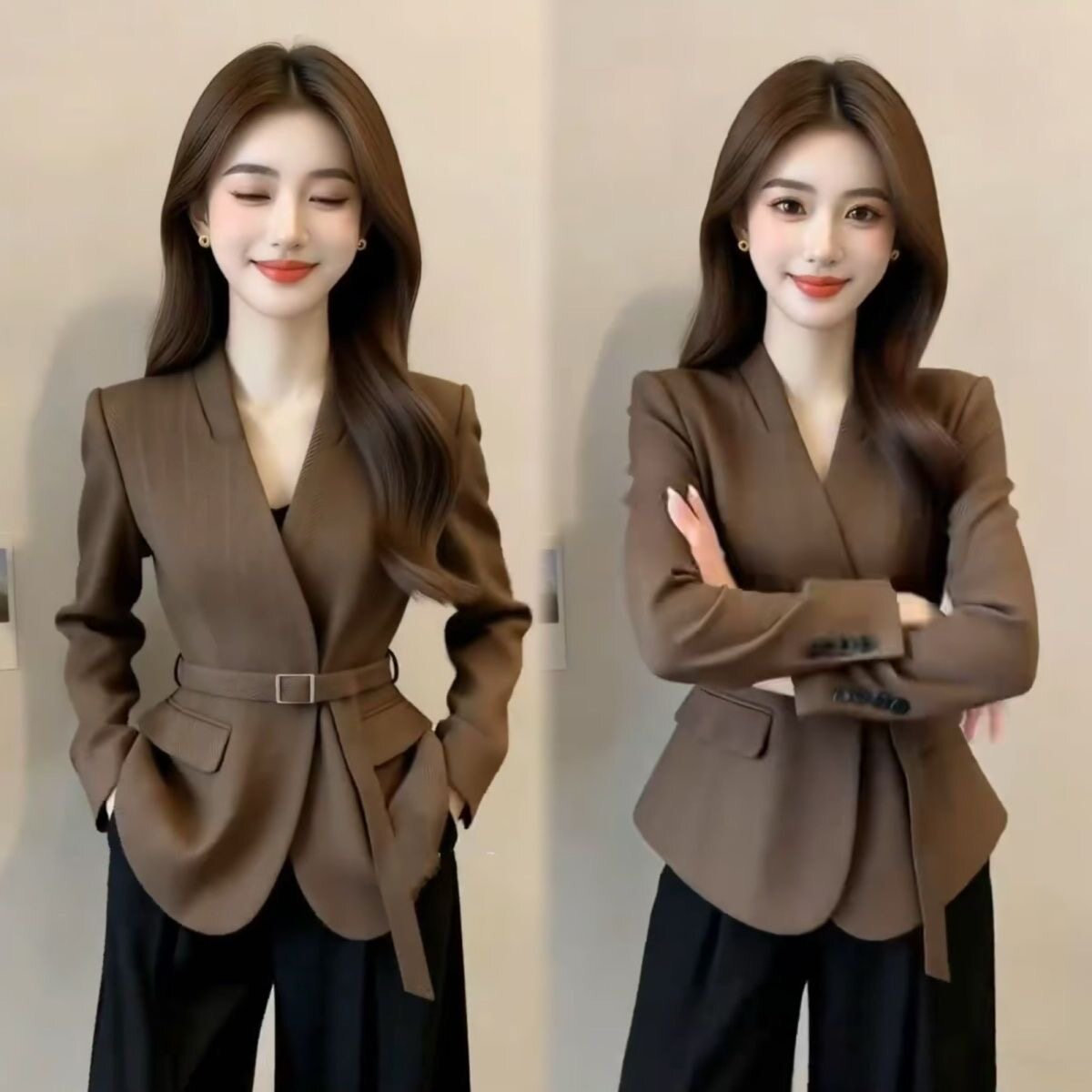 高级感腰带装饰职业西服外套女2026春季新款复古通勤收腰显瘦西装