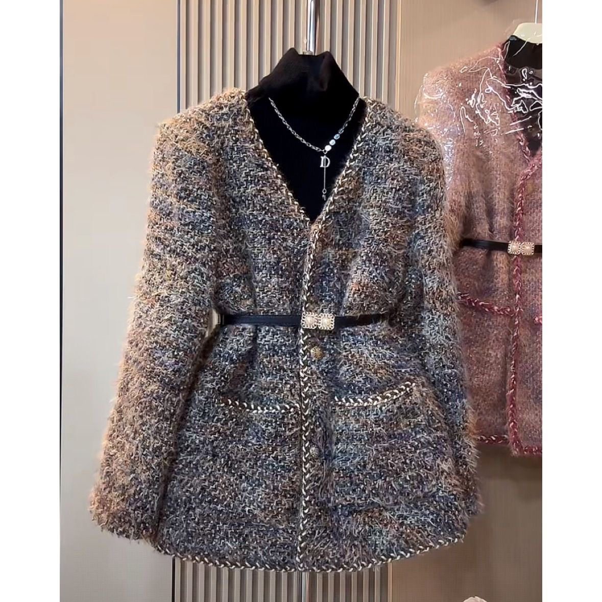 小香风粗花呢高级感棉服外套女秋冬新款气质轻奢设计感毛呢大衣女,女装/女士精品,西装,淘宝优惠券,粉丝福利购,淘宝优惠卷